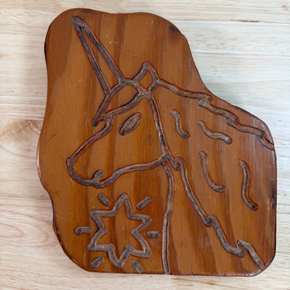 Vintage Hand Carved Home Decor Retro Folk Art Wooden Unicorn Wall Plaque